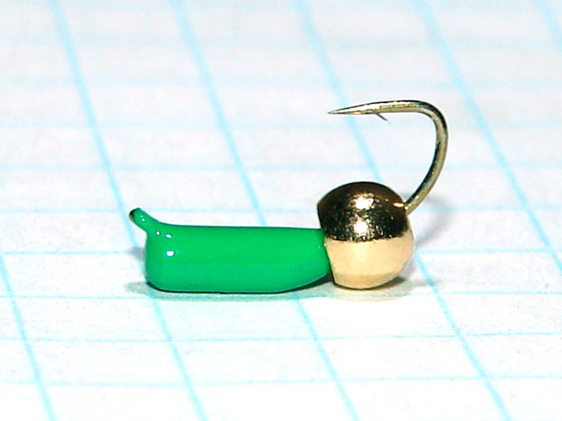 картинка D2,4 (0,52 гр) Мормышка УЛОВКА "гвоздик" с латунным шариком 3,8 мм (зелёный) от магазина "Без насадки"