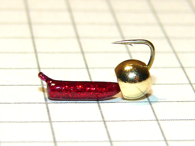 картинка D2 (0,40 гр) Мормышка УЛОВКА "гвоздик" с латунным шариком 3,8 мм (рубин) от магазина "Без насадки"