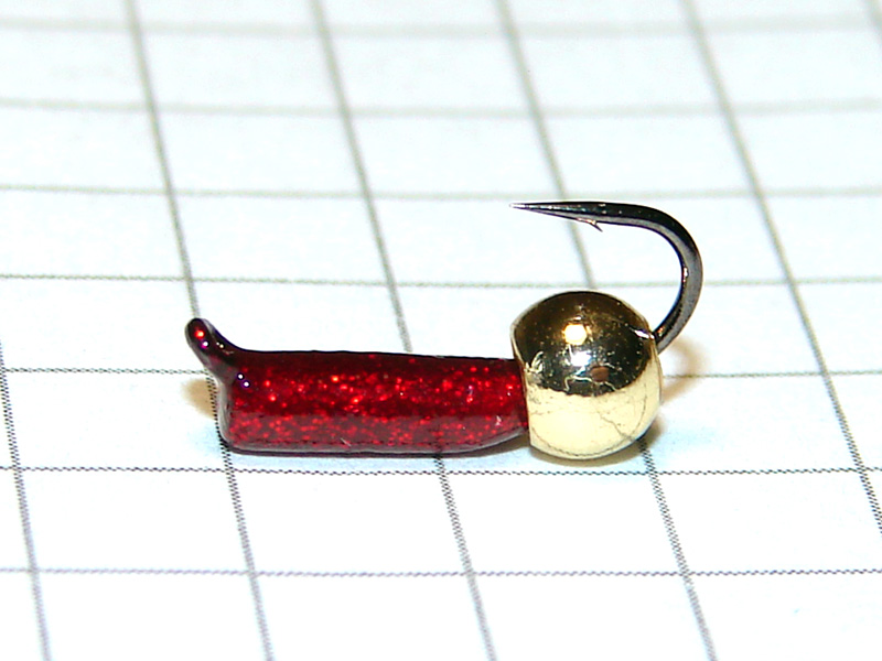 картинка D2,4 (0,57 гр) Мормышка УЛОВКА "гвоздик" с латунным шариком 3,8 мм (рубин) от магазина "Без насадки"